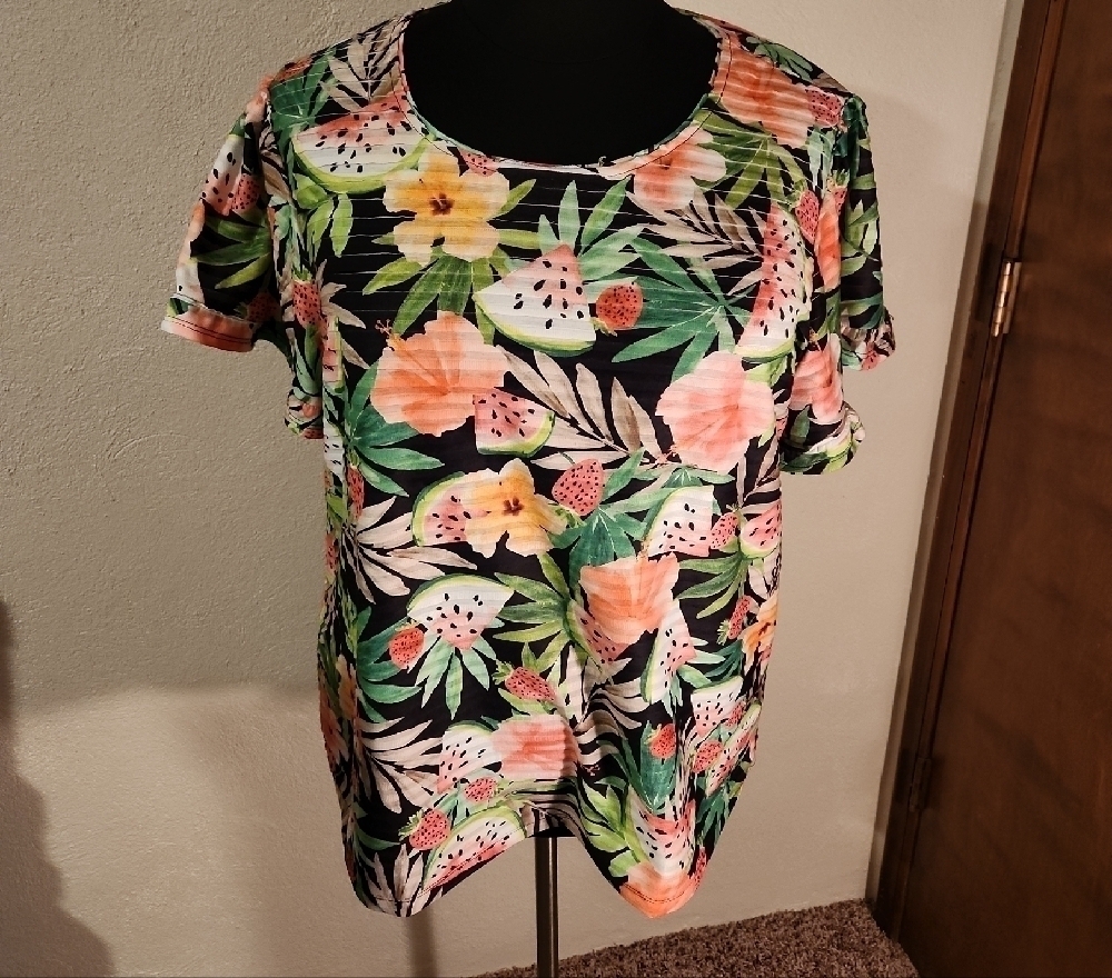 Allison Daley Women's Top Fruit Floral Print Size 2X